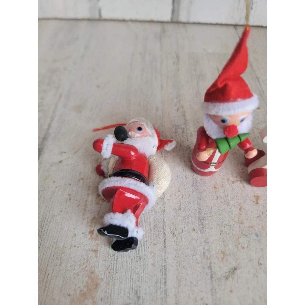 Santa Claus wooden horse vintage ornament Xmas set tree kid pipe